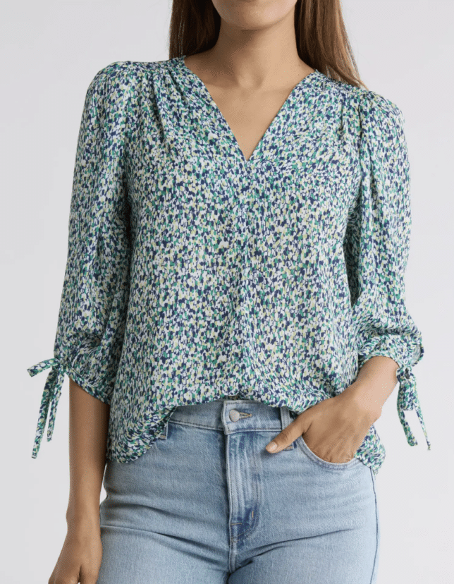 Tops with 3/4 Sleeve for Women Over 50 tie sleeves v neck fashion blogger tania stephens